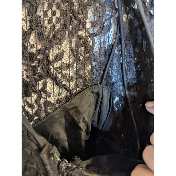 Vintage 80s HW Collections Black Lace Dress With Sequins Drop Waist Design Flutt - Picture 8 of 10